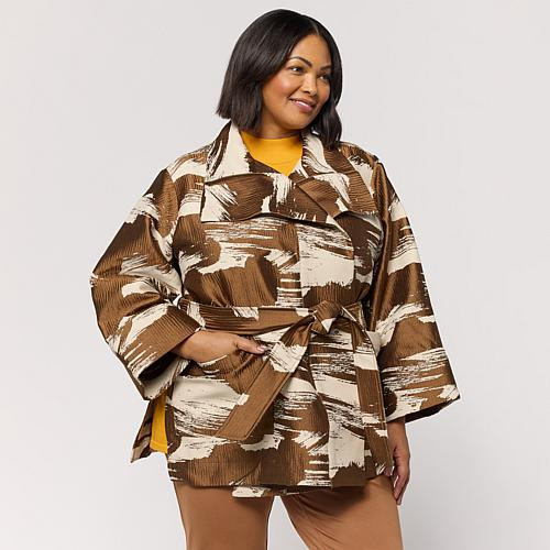 MarlaWynne Brushstroke Jacquard Kabuki Jacket - Nutmeg Combo - Size 3X | HSN