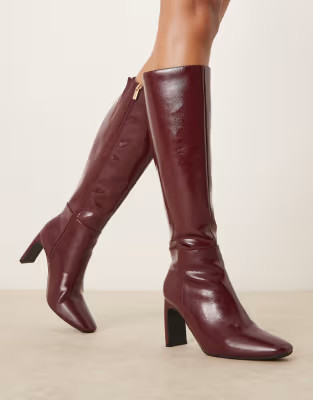 New Look heeled knee boot in burgundy | ASOS | ASOS (Global)