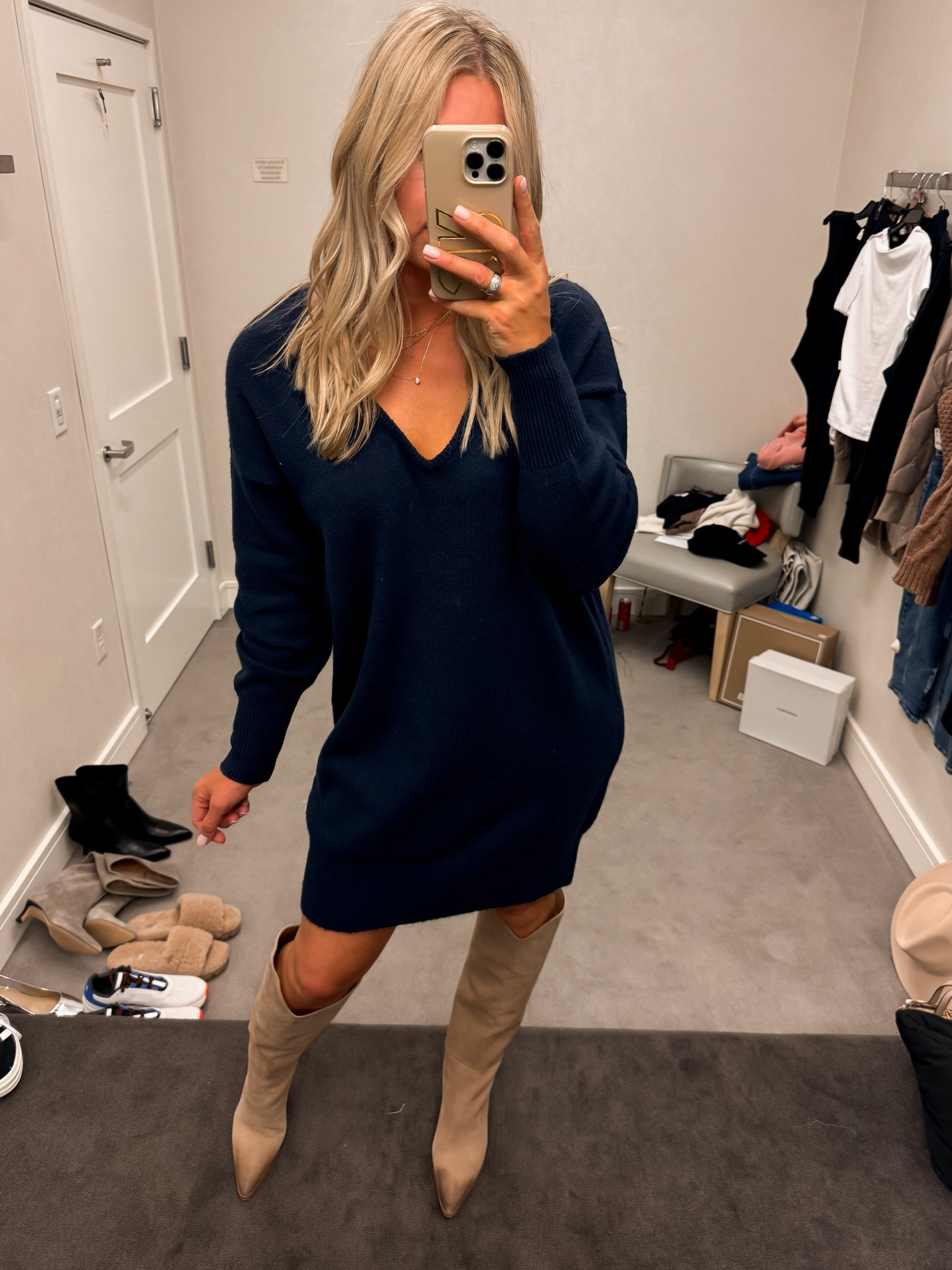 The perfect sweater dress!!! It comes in cream also. I’m loving the extra room they gave in the hips / stomach 
Boots are tts and super flattering on the leg (wide calf available) 

#LTKSaleAlert #LTKxNSale #LTKFindsUnder100