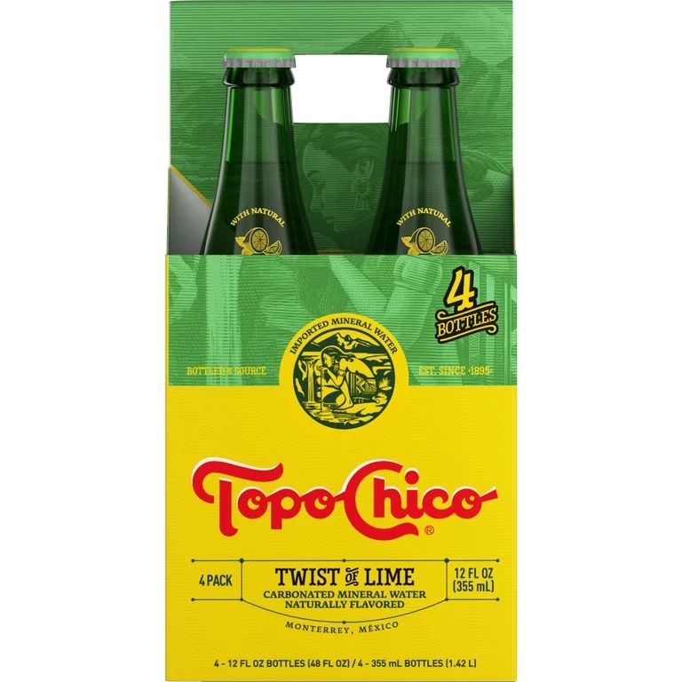 Topo Chico Sparkling Mineral Water Twist of Lime Glass Bottles, 12 fl oz, 4 Pack | Walmart (US)