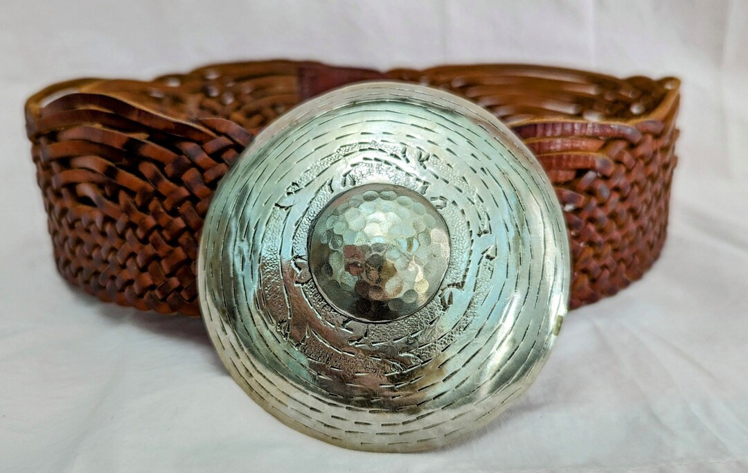 Women's Ladies Moroccan Leather Woven Belt Silver Tone Concho Buckle Szlarge Wide Brown - Etsy Mo... | Etsy ROW