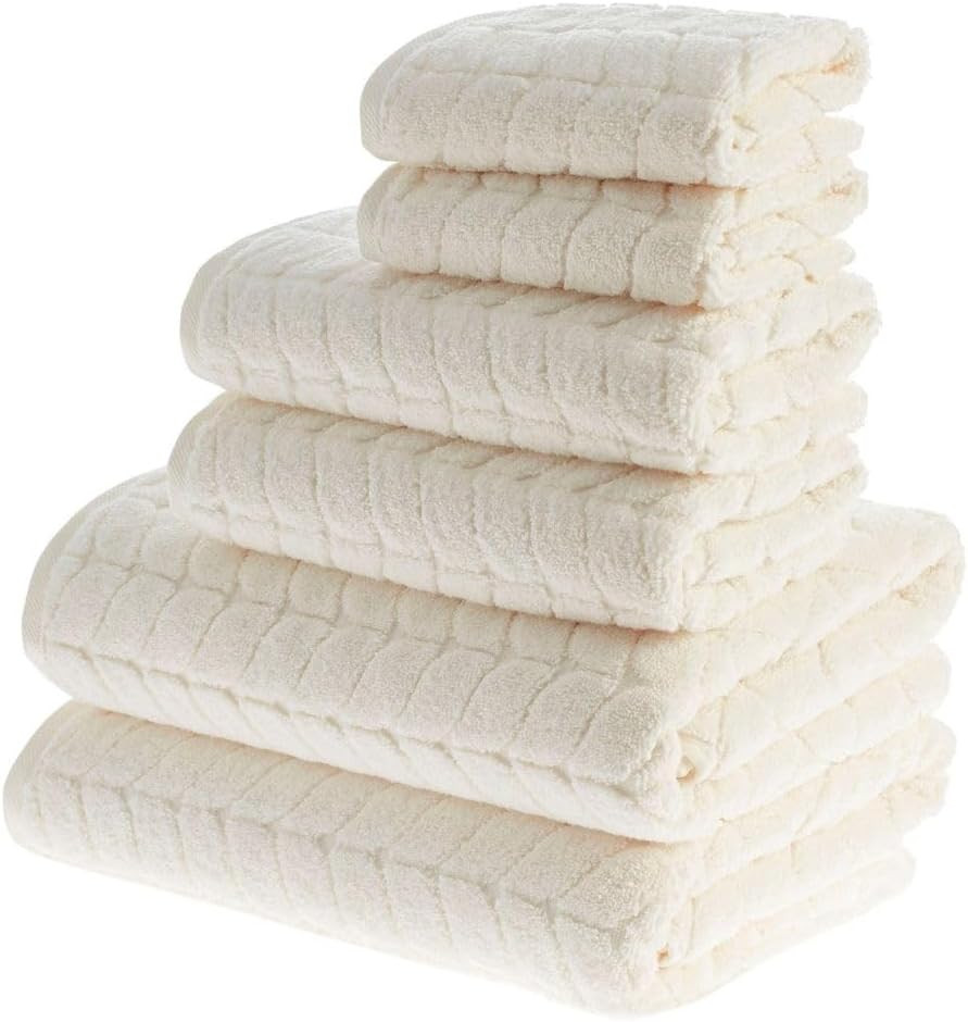 BAGNO MILANO Turkish Cotton Bath Towels, Hand Towels - Soft Plush Jacquard Collection - Highly Absorbent Towel Set (Cream, 6 pcs Towel Set) | Amazon (US)