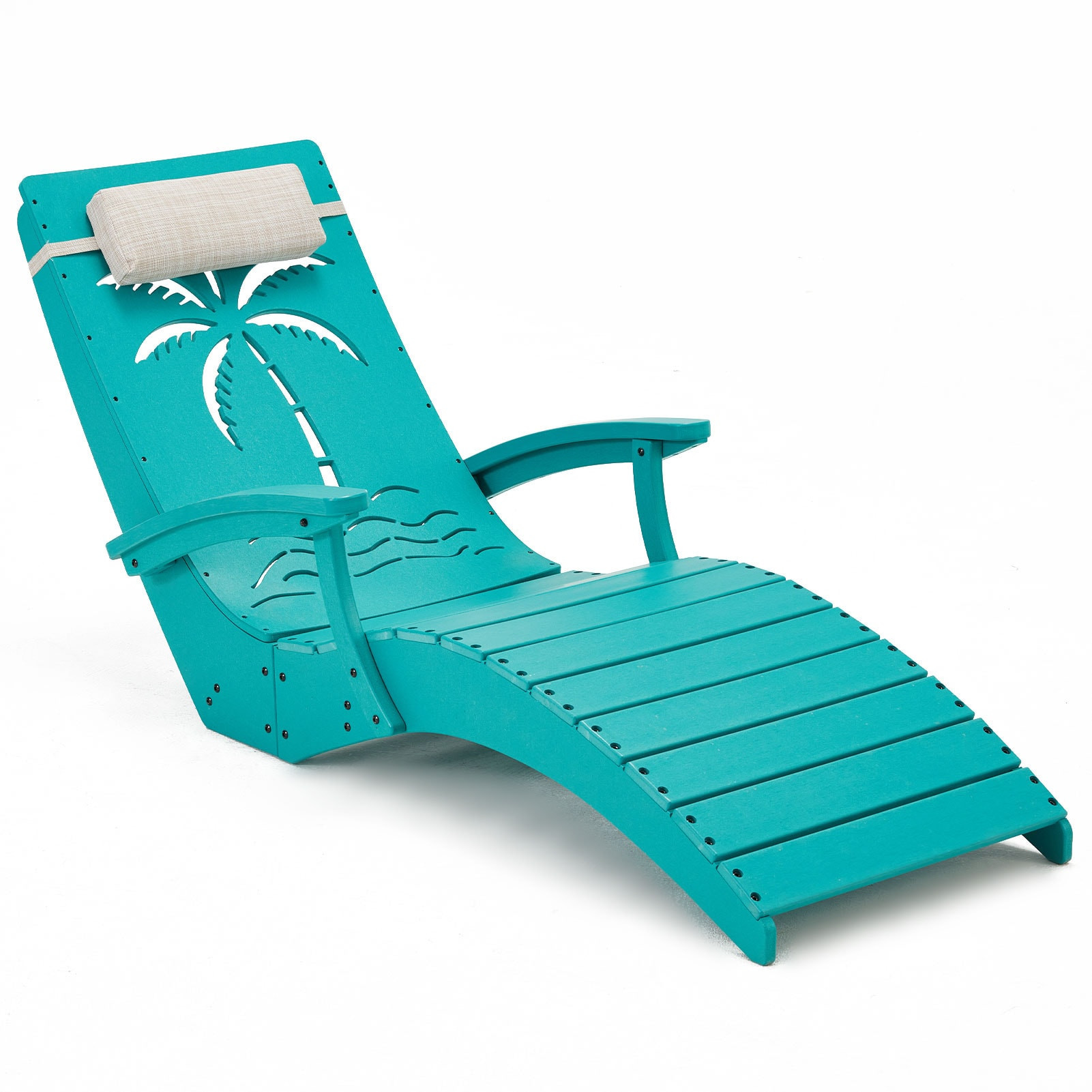 MiniEpic In Pool Lounge Chairs Set of 2 HDPE Pool Chaise Lounger with Armrests Adjustable Headrest Carry Handle Palm Tree Design Blue one_size | Lowe's