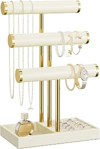 bussdis 3 Tier Bracelet Holder Display - Beige Leather Bracelet Holder, Detachable T Bar Jewelry ... | Amazon (US)