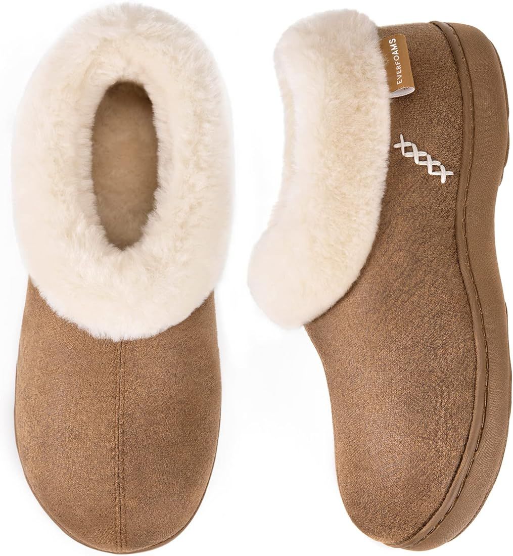 EverFoams Women's Micro Suede Cozy Memory Foam Winter Slippers with Fuzzy Faux Fur Collar and Indoor | Amazon (US)