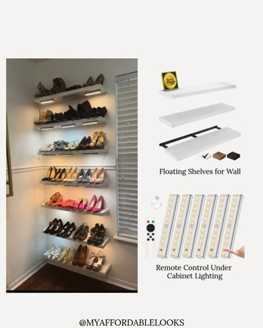I upgraded my closet with these shelves and added lights, and it made such a difference. Now I can actually see all my shoes and keep everything looking neat and organized. 

 #LTKHome