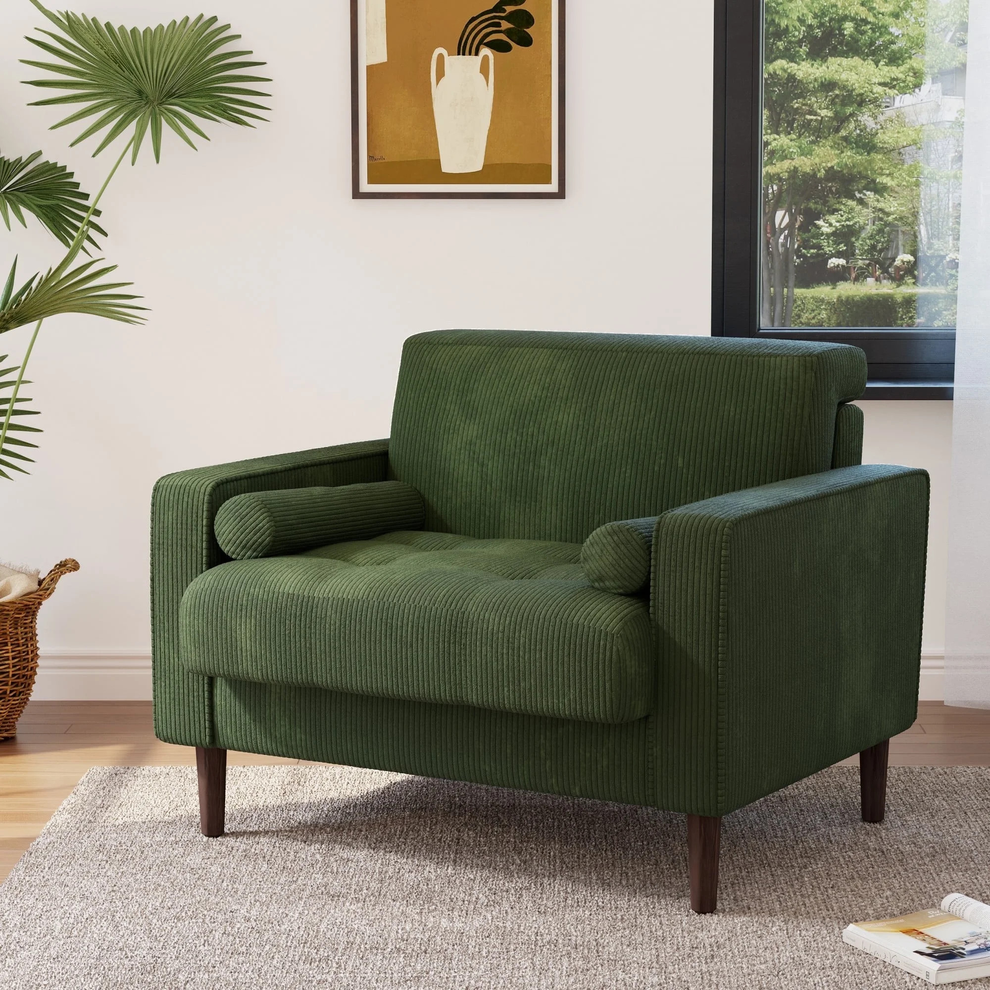DREAMSIDEA Modern Upholstered Corduroy Accent Chairs Comfy Armchair Reading Chair with Pillows fo... | Walmart (US)