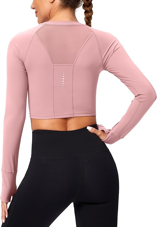 SANTINY Women's Long Sleeve Crop Workout Tops Slim Fit Gym Yoga Running Shirts for Women | Amazon (US)