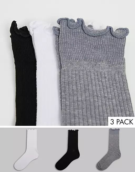 ASOS DESIGN 3 pack frill top calf length socks in multi | ASOS (Global)
