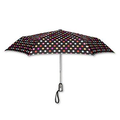 ShedRain Auto Open/Close Compact Umbrella - Black Polka Dot | Target