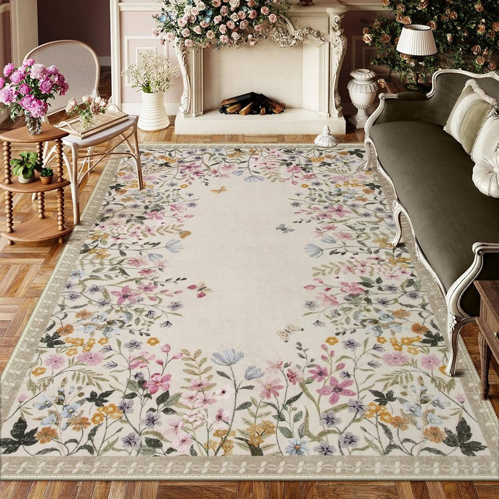 Wonnitar Washable 8x10 Rug, Non-Slip Soft Floral Rugs for Living Room, Ultra-Thin Large Bedroom R... | Amazon (US)