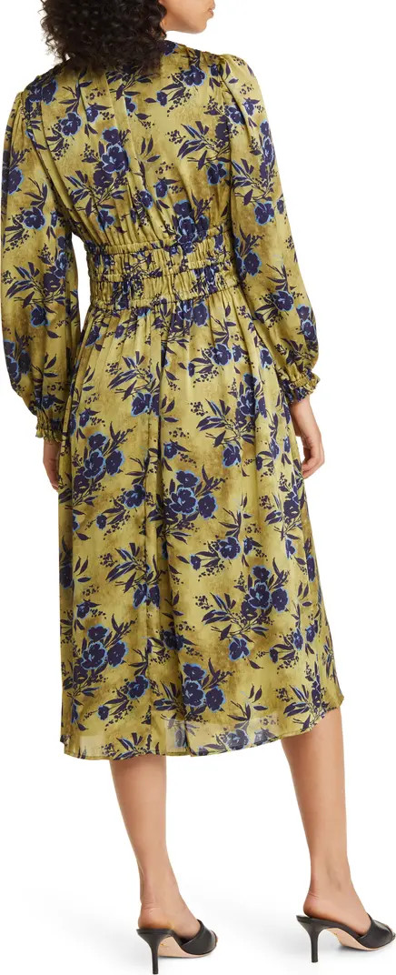 Floral Print Long Sleeve Shirred Midi Dress | Nordstrom