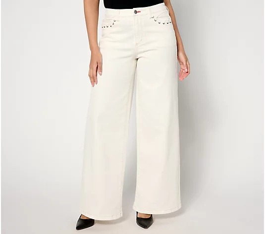 Peace Love World Regular Wide Leg Drape Denim Jeans - QVC.com | QVC