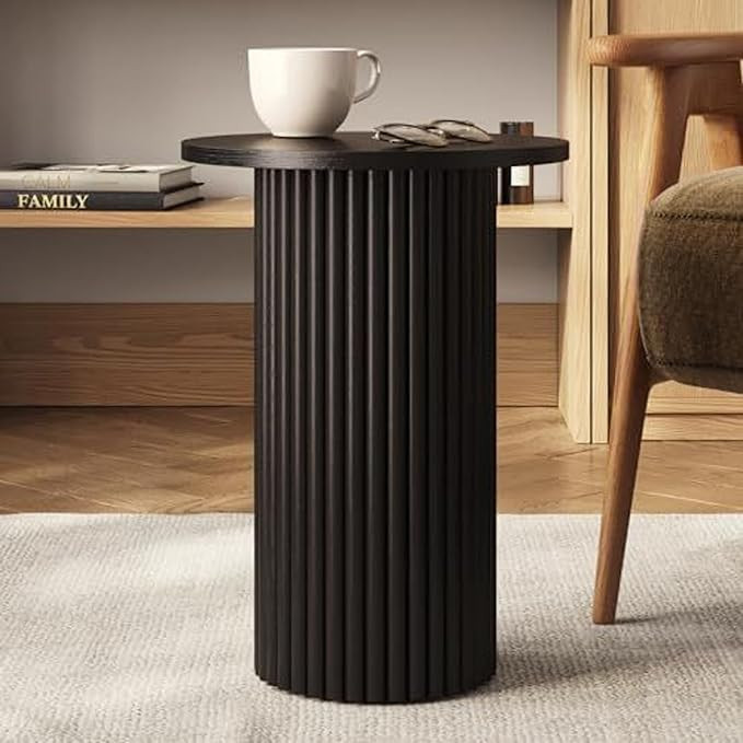 Stead Round Fluted Accent Side Table - Black Side Table for Modern Bedroom and Living Room Furnit... | Amazon (US)