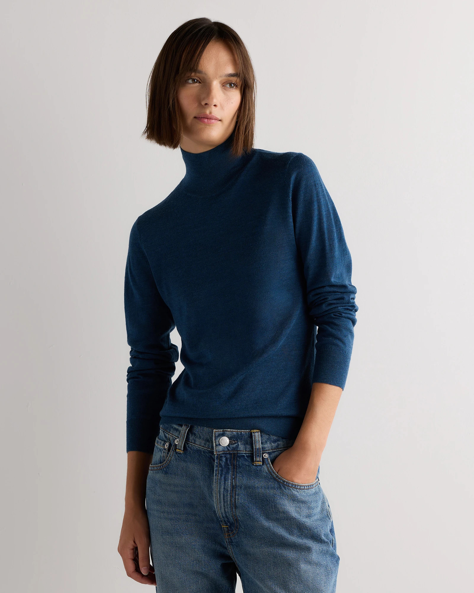 Quince | Women's Ultra-Fine Merino Wool Turtleneck Sweater in Baltic Blue, Size XL | Quince