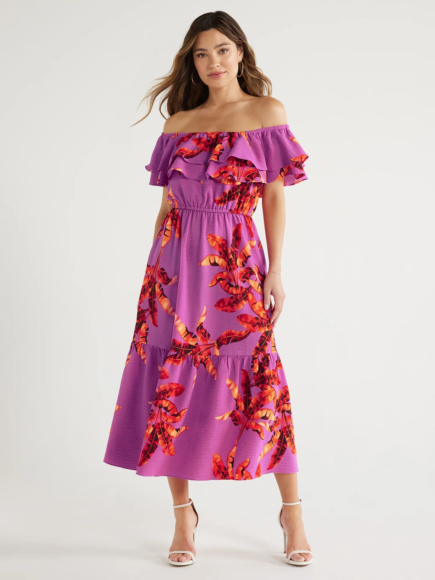 Sofia Jeans Women's and Women's Plus Maxi Dress with Double Ruffle Convertible Neck, Sizes XS-5X ... | Walmart (US)