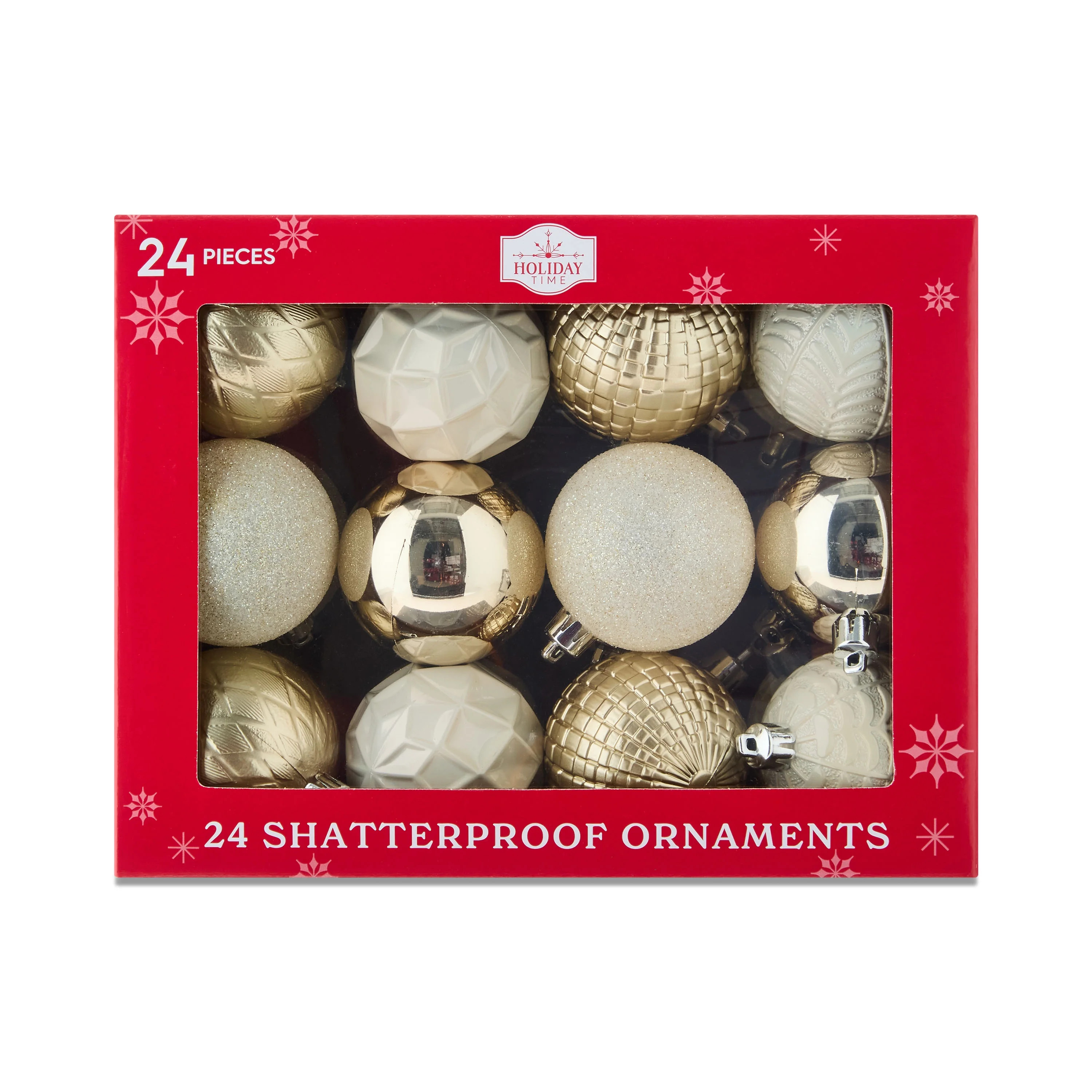 24-Count Champagne, Cream, and White Shatterproof Multi-Textured Christmas Ornaments, 2.36 in, by... | Walmart (US)