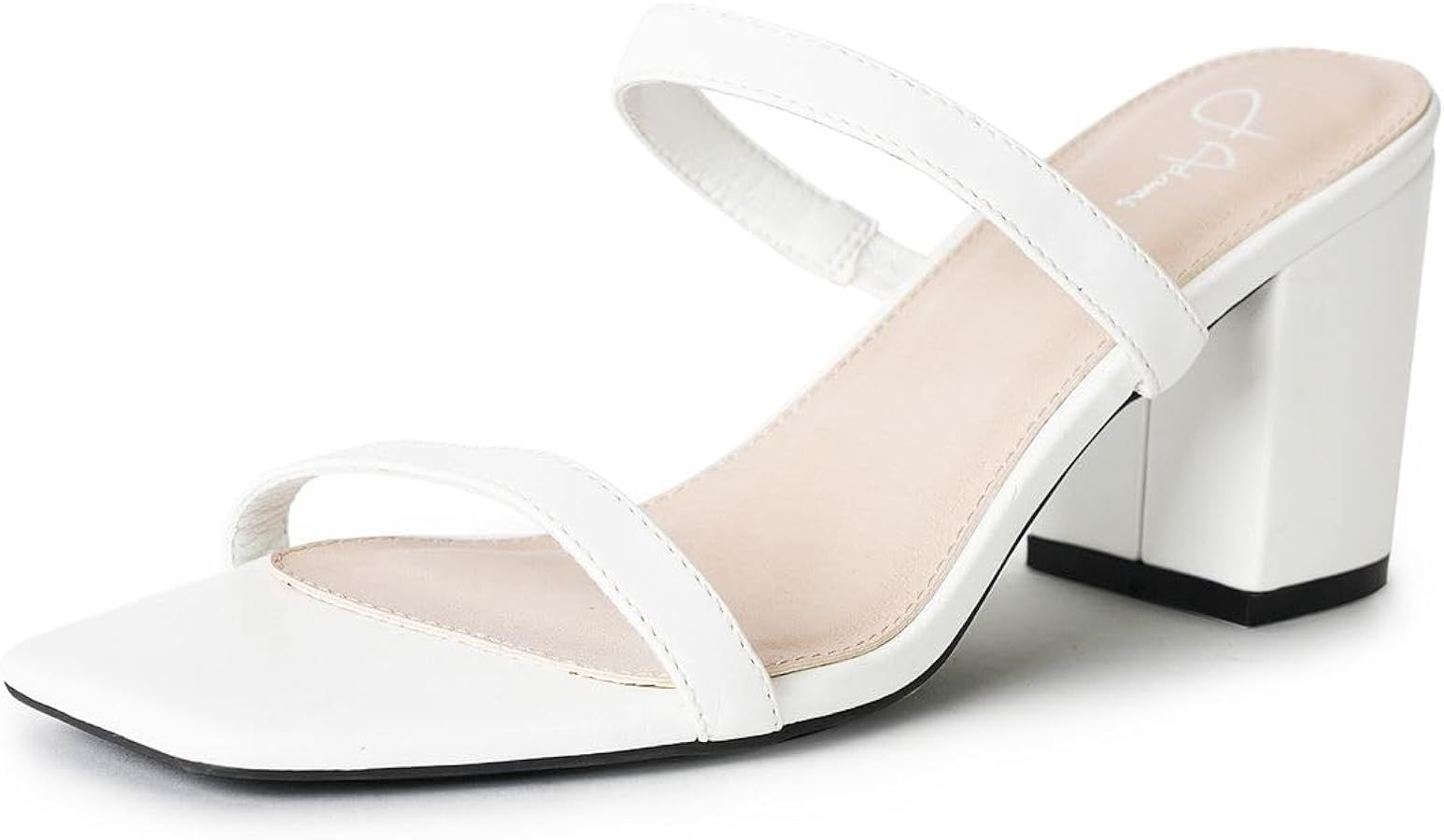 J. Adams Stormi Heeled Sandals Women Dressy Summer Flat Mules- Square Toe Double Band Low Block H... | Amazon (US)