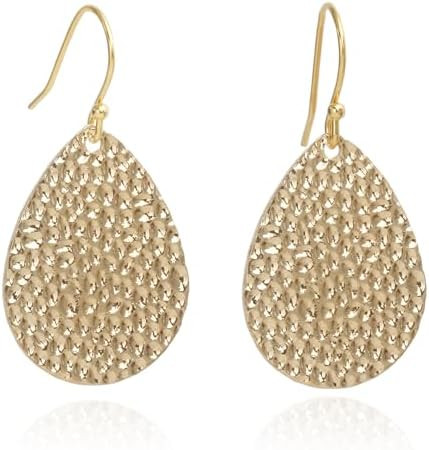 14K Gold Plated Handmade Hammered Teardrop Dangling Drop Earrings for Women, 925 Sterling Silver ... | Amazon (CA)