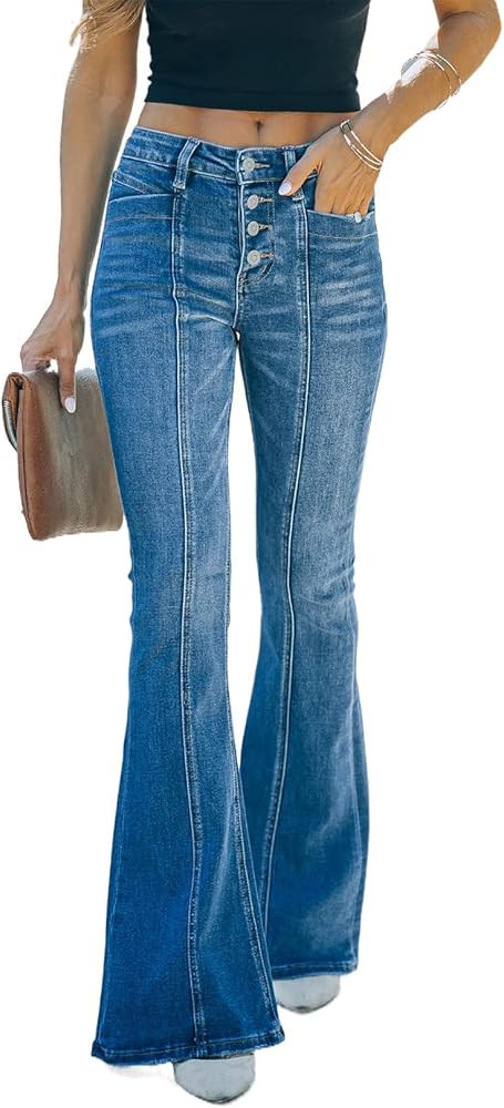 EVALESS Bell Bottom Jeans for Women High Waisted Button Fly Wide Leg Denim Pants | Amazon (US)