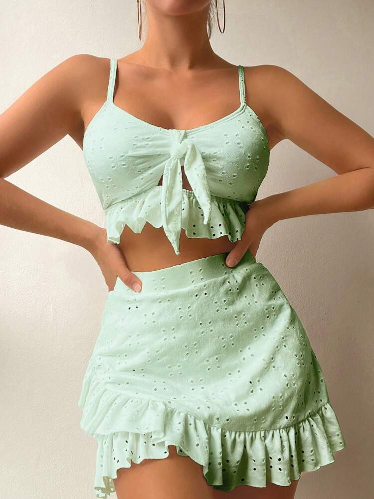 Schiffy Ruffle Hem Bikini Swimsuit With Beach Skirt | SHEIN