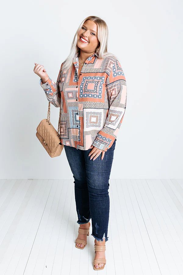 Chic On The Scene Button Up Top In Light Rust Curves | Impressions Online Boutique