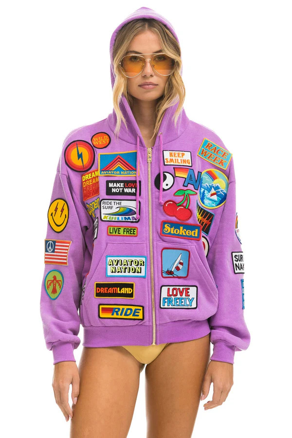 VINTAGE PATCH ZIP HOODIE RELAXED - NEON PURPLE | Aviator Nation