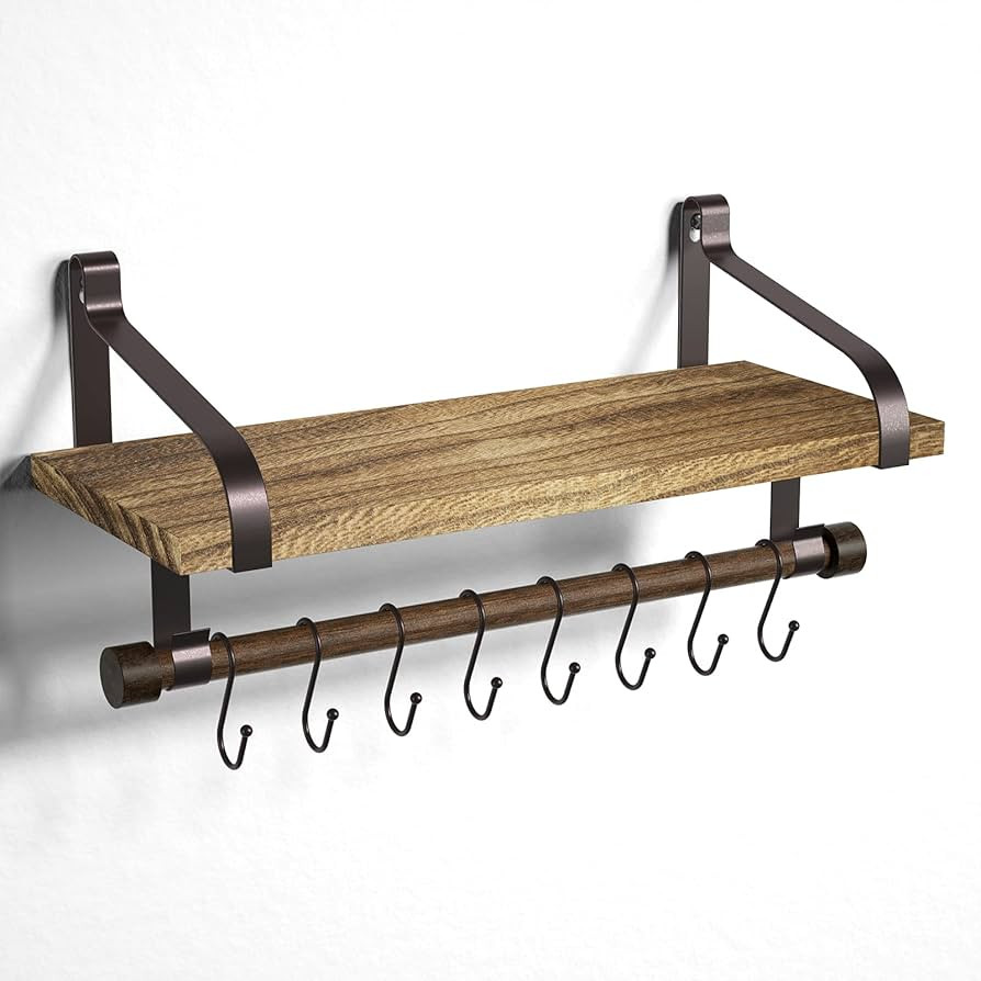 Love-KANKEI Floating Shelf Wall Shelf for Storage Rustic Wood Kitchen Spice Rack with Towel Bar a... | Amazon (US)