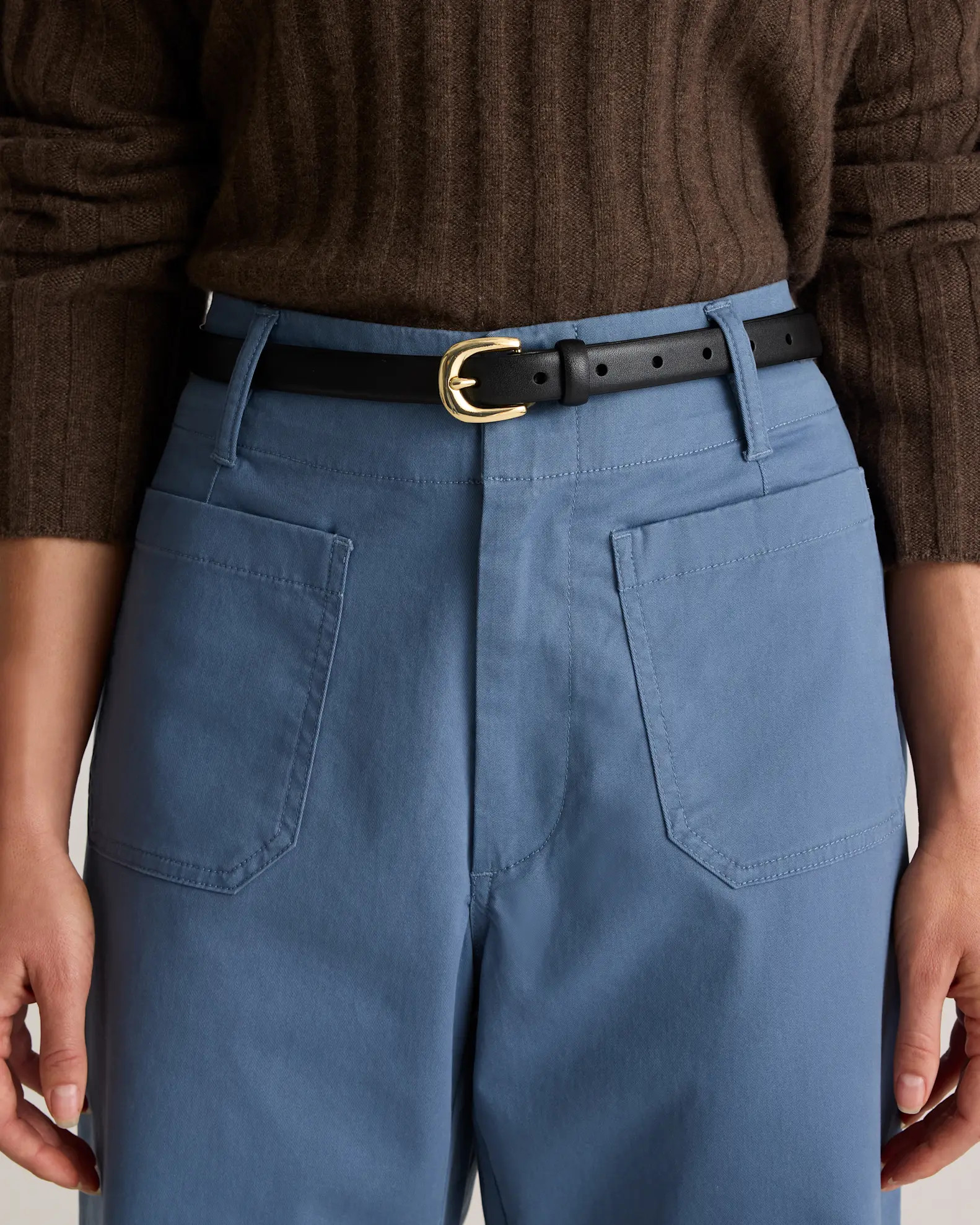 Sofia European Leather Skinny Belt in Black | Quince