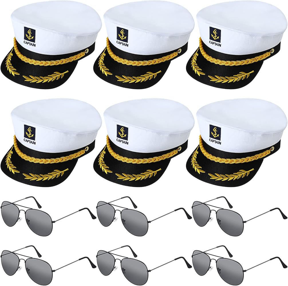 12 Pieces Yacht Captain Hat Sailor Ship Costume Set Captain's Yacht Sailors Hat Adjustable Sailor... | Amazon (US)
