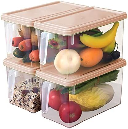 MineSign Plastic Food Storage Bins with Lids for Fridge 4 Pack Produce Saver Containers for Refriger | Amazon (US)