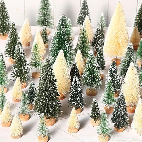 SATINIOR 60 Pieces Artificial Mini Christmas Tree Sisal Snow Trees Bottle Brush Christmas Trees P... | Amazon (US)
