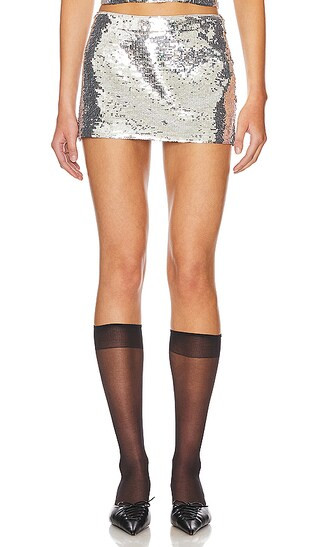 Low Rise Sequin Skirt in Silver | Revolve Clothing (Global)
