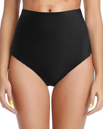 Dipinon Women's Black High Waisted Bikini Bottom Full Coverage Bathing Suit Swim Bottoms Tummy Control Swimsuit Shorts S | Amazon (US)