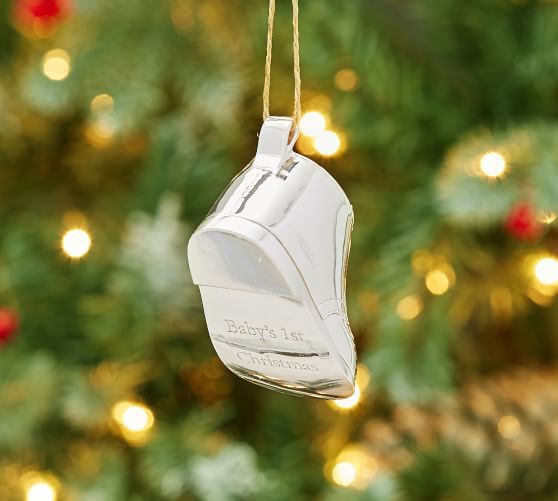 Engravable Silver-Plated Baby's First Christmas Boot Ornament | Pottery Barn (US)