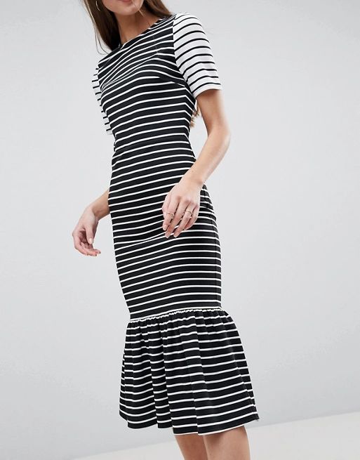 ASOS TALL Midi Dress With Pep Hem in Mono Stripes | ASOS US