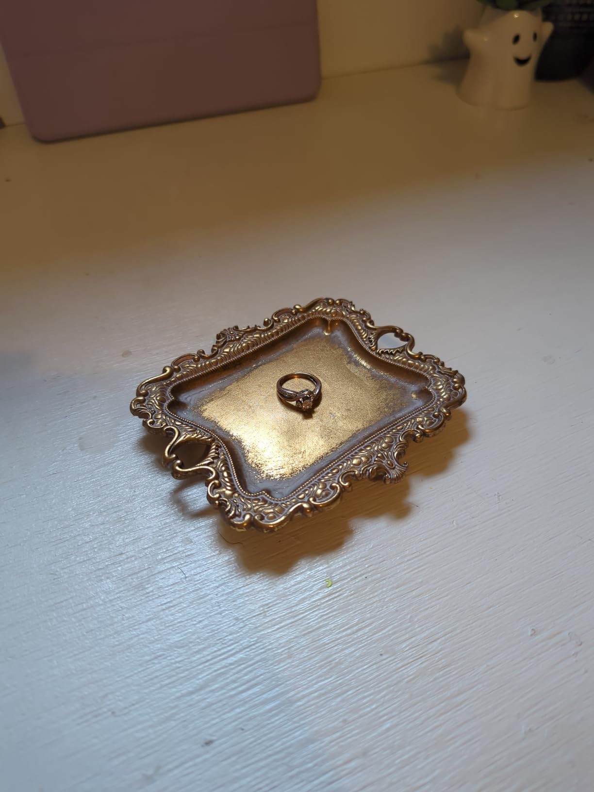 Funly mee Small Antique Trinket Dish Vintage Gold Jewelry Tray, Ring Holder | Amazon (US)