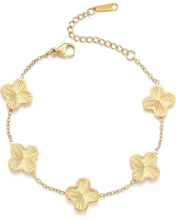 18K Gold Plated Clover Bracelet Dupes Gold Lucky Bracelet for Women Flower Four Leaf Bracelets Je... | Amazon (US)