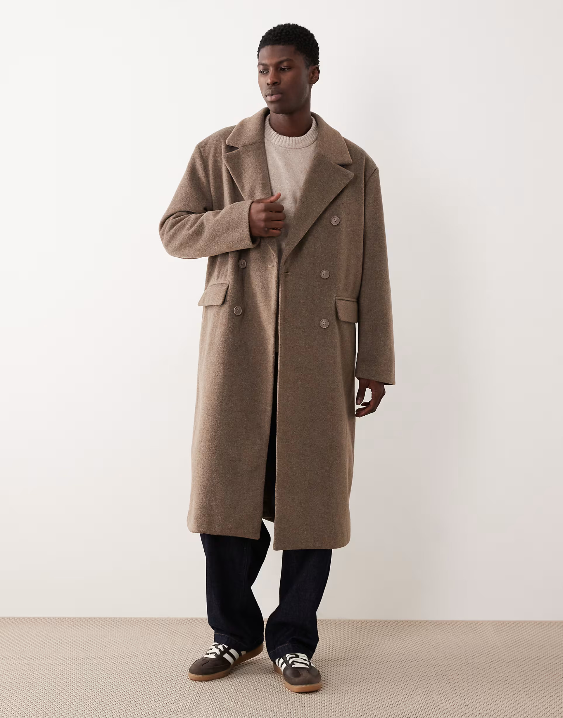 ASOS DESIGN – Longline-Mantel in maulwurfbrauner Wolloptik mit Oversize-Schnitt | ASOS | ASOS (Global)