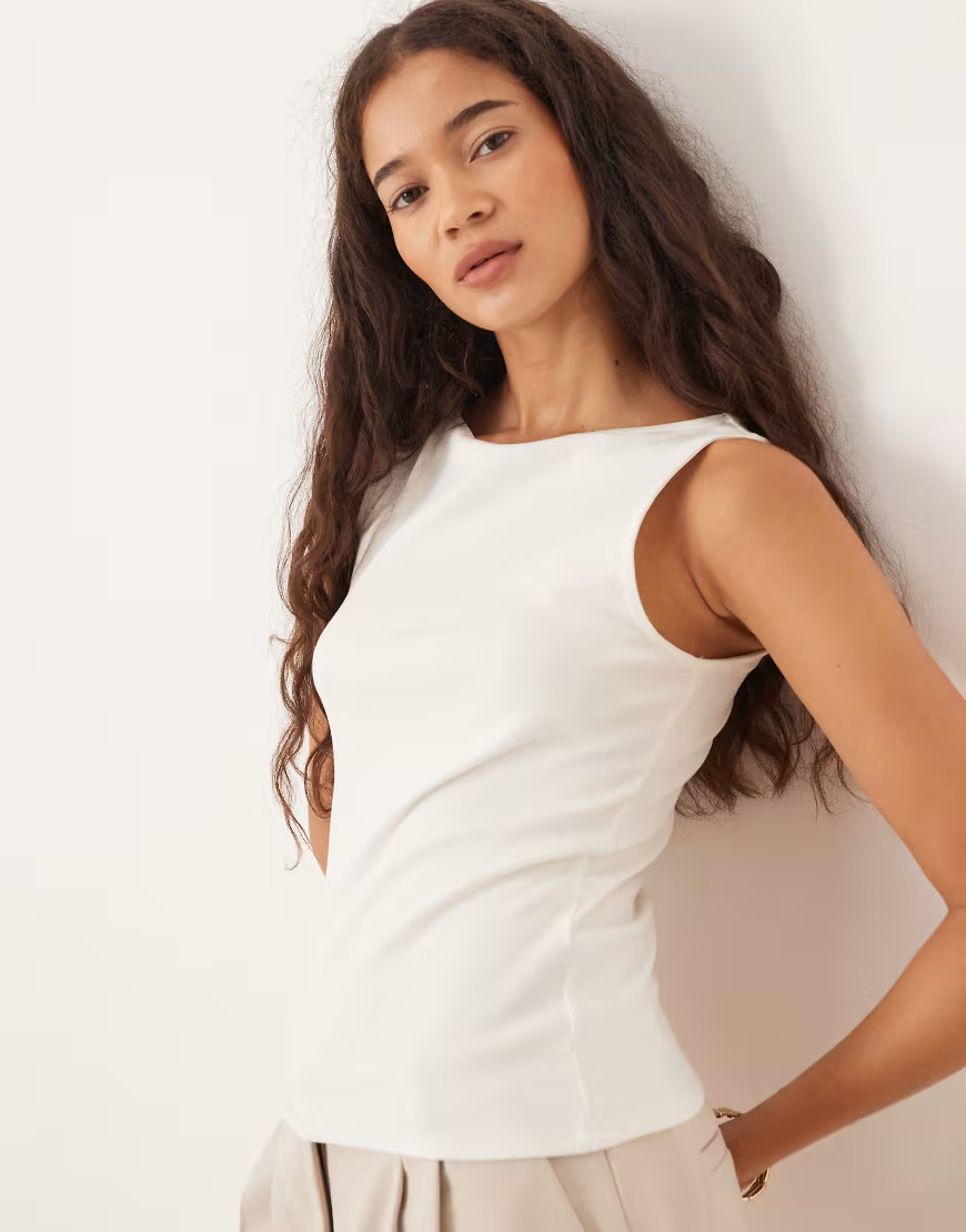 Mango boat neck sleeveless top in beige-Neutral | ASOS (Global)