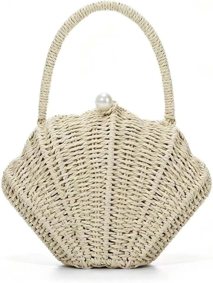 Shell Purse Rattan Clutch Woven Shell Shape Crossbody Shoulder Bag Straw Beaded Seashell Handbag ... | Amazon (US)