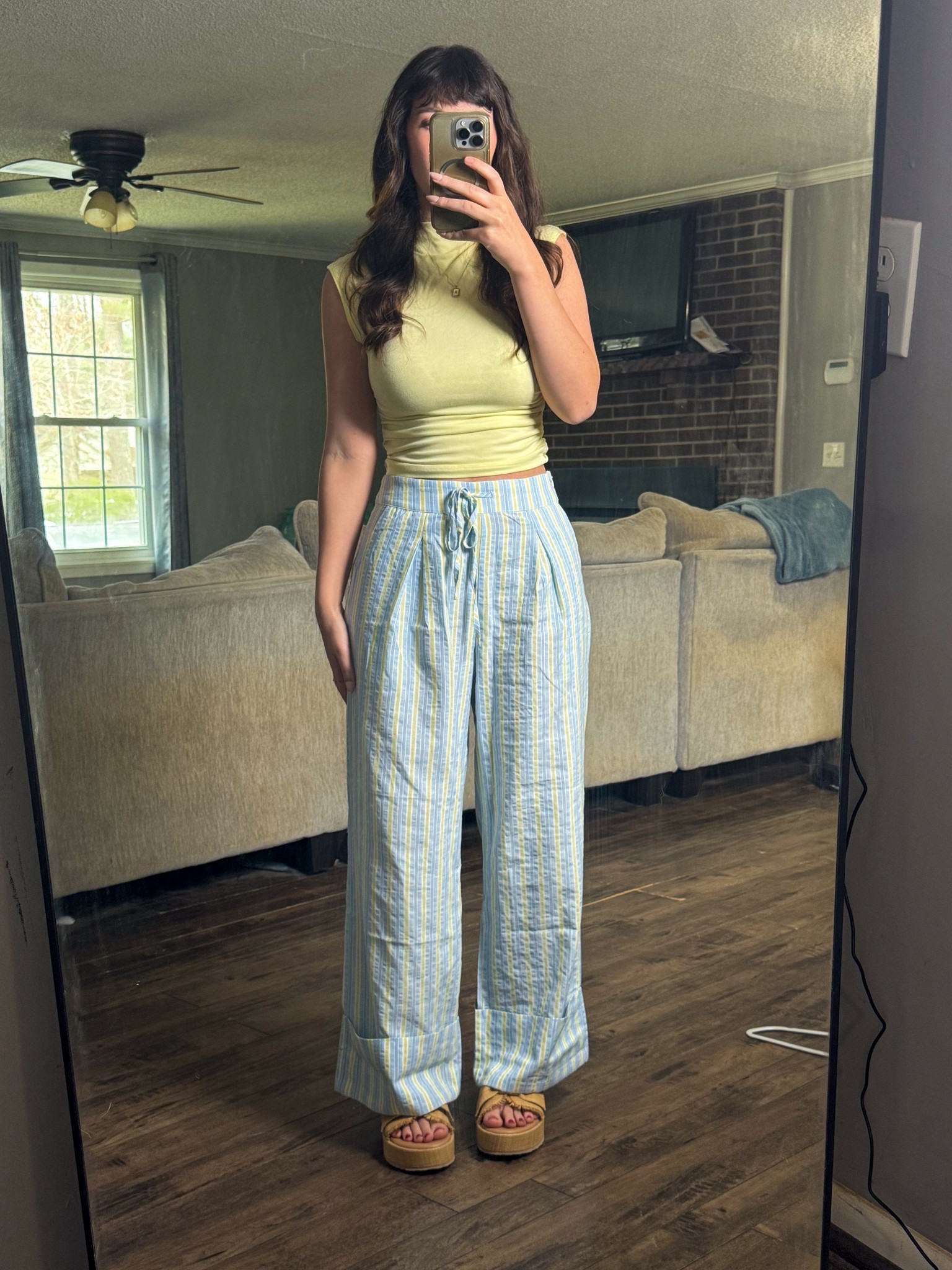 The way I am so in love with this spring outfit 🤩 these pants have quickly became a favorite in my closet! They are breathable and have pockets! And the blue and yellow 😍 I am 5’4” for reference, and these shoes probably add an inch or two. 

#LTKgrwm #LTKmomlife #LTKootd