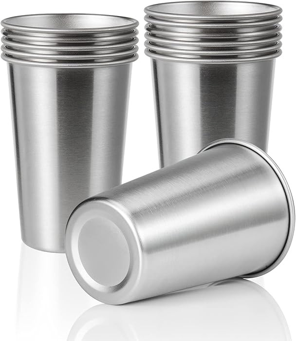 12 Pack 16oz Stainless Steel Pint Cup,Healthy Unbreakable and Stackable,Metal Drinking Glasses，... | Amazon (US)