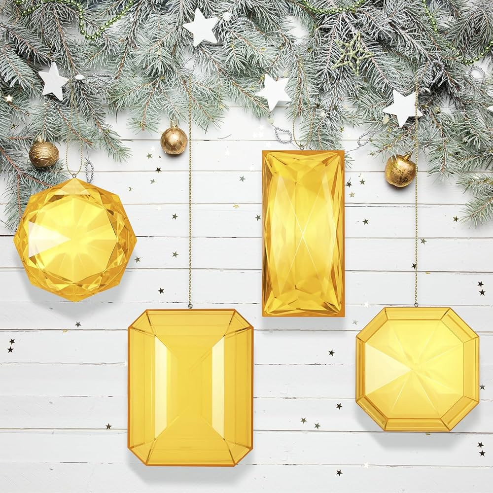 4 Pack Jewel Christmas Ornaments 3.9"- 6.2" Xmas Tree Hanging Ornaments Acrylic Rectangle Jewel H... | Amazon (US)