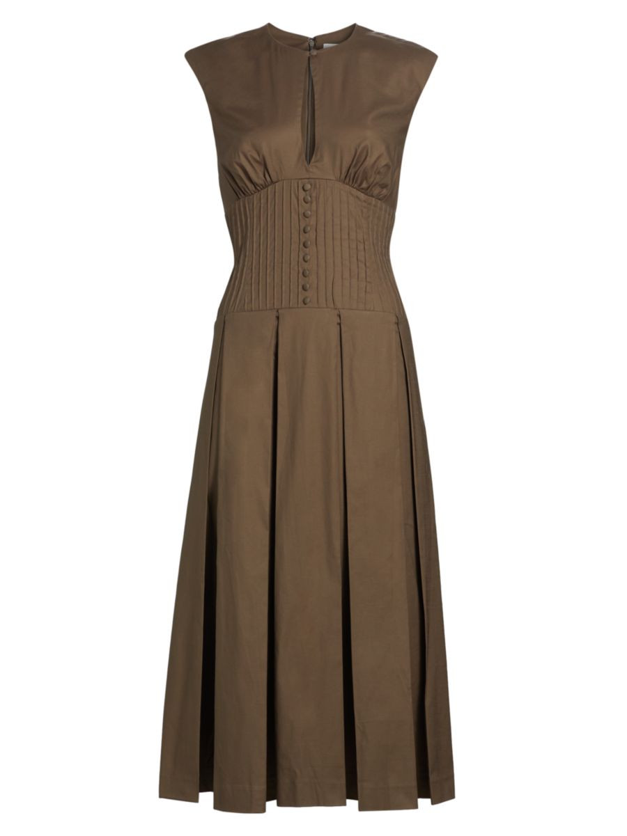 Renaie Box-Pleated Stretch Cotton Dress | Saks Fifth Avenue