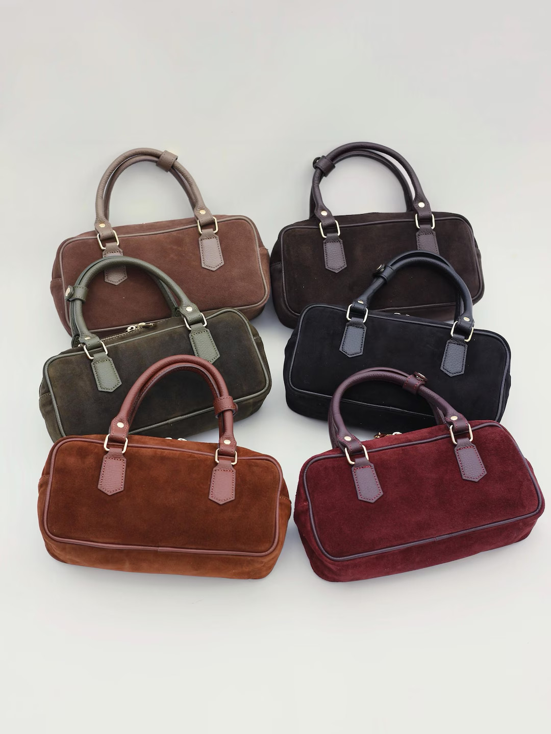 Handcrafted Italian Leather Crossbody: Brown Suede Women's Handbag With Top Handle - Etsy | Etsy (US)