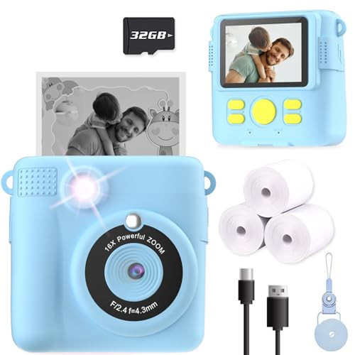 ESOXOFFORE Kids Camera Instant Print, Christmas Birthday Gifts for Kids Age 3-12, Selfie Digital Camera with 1080P Videos,Toddler Portable Travel Toy for 4 5 6 7 8 9 Year Old Boys Girls-Blue | Amazon (US)