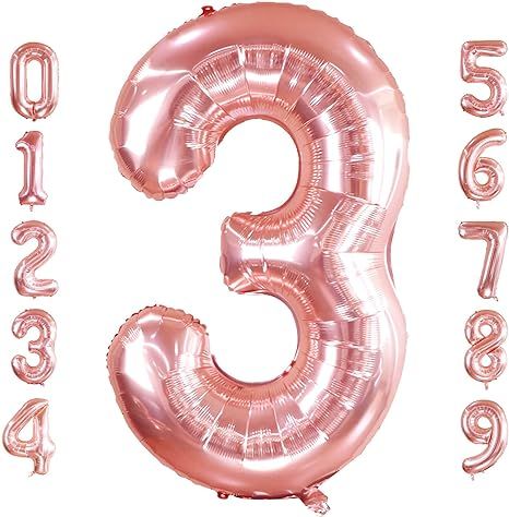 40 Inch Large Rose Gold Number 3 Balloon Extra Big Size Jumbo Mylar Foil Helium Balloons for Birt... | Amazon (US)