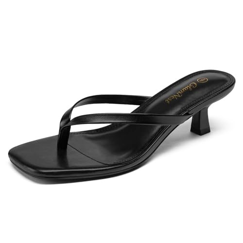 Glamnest Black Kitten Heel Sandals Chic Square Toe Flip Flop Heels Size 8.5 | Amazon (US)