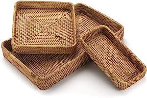 Rattan Serving Tray, Rectangular Woven Tray, Natural Wicker Decorative Serving Baskets for Organi... | Amazon (US)